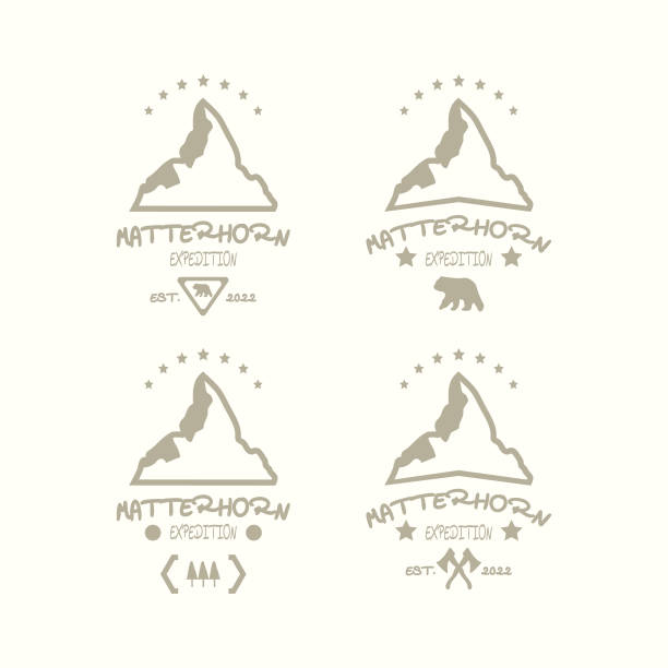 matterhorn alpy szwajcarskie logo ikona projekt wektor płaska ilustracja - zermatt stock illustrations