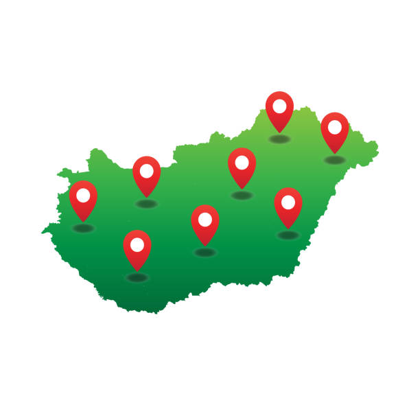 ピン位置を含むハンガリー地図 - cartography hungary map global positioning system点のイラスト素材／クリップアート素材／マンガ素材／アイコン素材