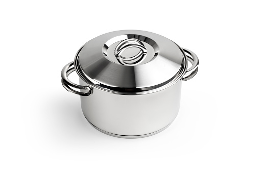 Stainless Steel Pot, white background, with clipping path