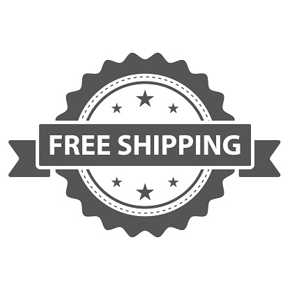 Free shipping stamp, seal. Vector badge, icon template. Illustration isolated on white background.