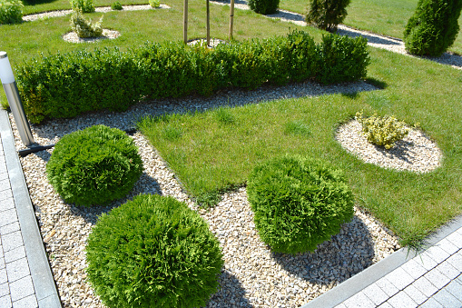 Fragments of modern design from landscaping in the garden, park, square, recreation area