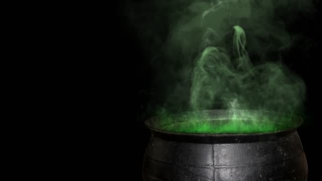 Witch Cauldron Smoking Green Close-Up 4K Loop