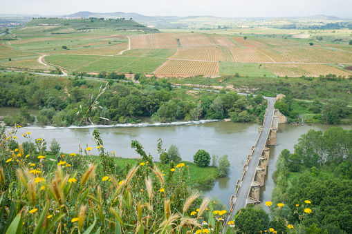 Ebro river and vineyards from the castle in San Vicente de la Sonsierra in La Rioja Spain