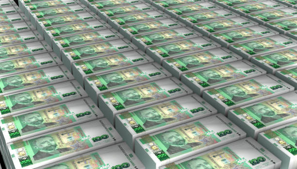 3D Pile of Bulgaria 100 Leva Bulgarian lev Money banknote stock photo