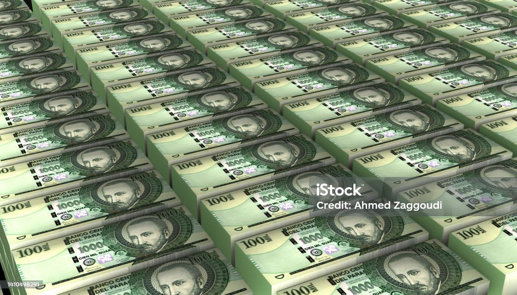 3D Pile of Paraguay 100000 Guaranies Money banknote 3D Illustration Paraguay 100000 Guaranies money banknote Abstract Stock Photo