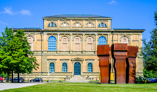 Munich, Germany - July 2: famous modern and old pinakothek museum building at the kunstareal in munich on July 2, 2022