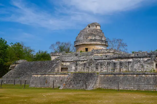 Photo of Ruins of El Caracol observatory temple, Chichen Itza, Yucatan, Mexico, Maya civilization