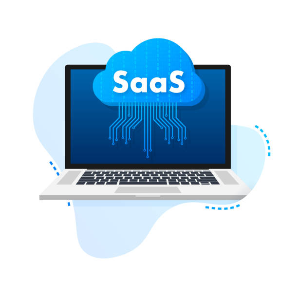 SaaS - Software as a service. Cloud sevice, synchronize. Vector illustration. SaaS - Software as a service. Cloud sevice, synchronize. Vector illustration synchronize stock illustrations