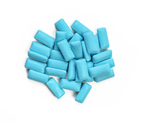 istock Blue chewing gums isolated on white background.Bubblegum Top view 1410502846