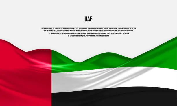 Vector illustration of United Arab Emirates flag design. Waving UAE flag made of satin or silk fabric. Vector Illustration.