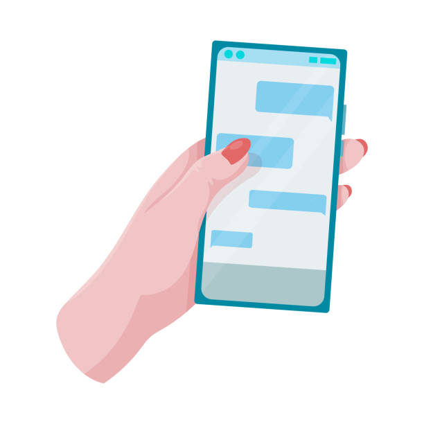 istock Hands hold a phone. Concepts of internet network communications. People chatting and chatting together on social networks. Woman holding a phone or tablet in her hand. Vector illustration. 1410503550