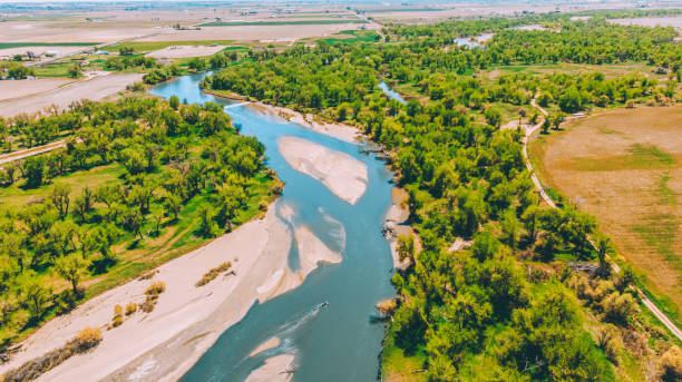 istock Aerial view of a river and trees 1410504083