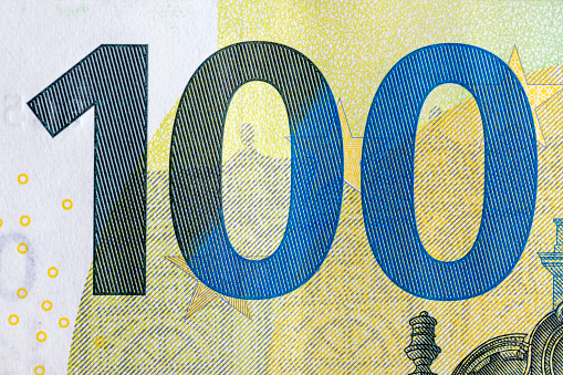 details of cash hundred euro of the European Union, cash European euro 100 face value close-up