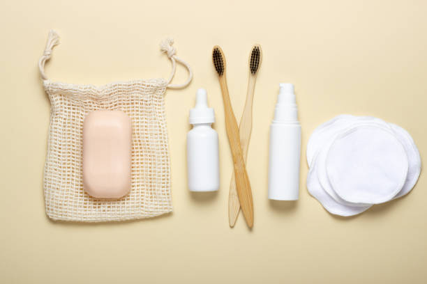 istock Wooden toothbrush, solid shampoo, handmade soap, cotton makeup remover wipes. Zero Waste Concept Eco-Friendly Body Care Cosmetics 1410505351