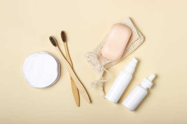 istock Wooden toothbrush, solid shampoo, handmade soap, cotton makeup remover wipes. Zero Waste Concept Eco-Friendly Body Care Cosmetics 1410505353