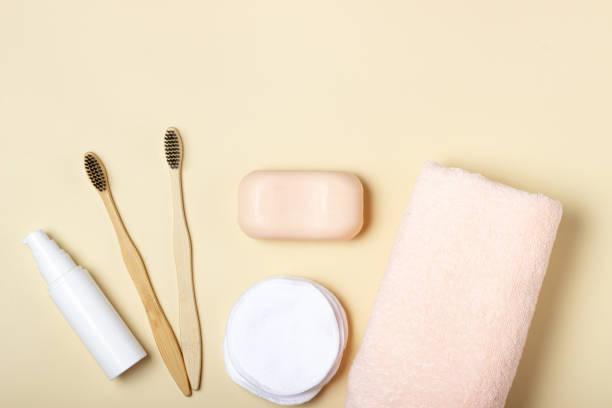 istock Wooden toothbrush, solid shampoo, handmade soap, cotton makeup remover wipes. Zero Waste Concept Eco-Friendly Body Care Cosmetics 1410505356