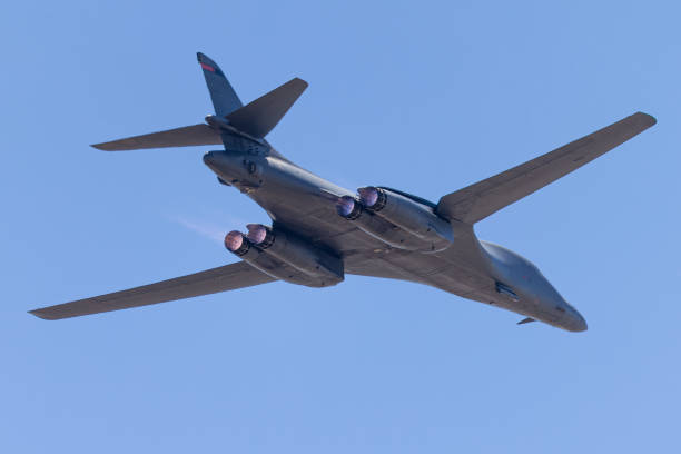 istock Close tail view of a B-1 Lancer bomber  with afterburners on 1410506849
