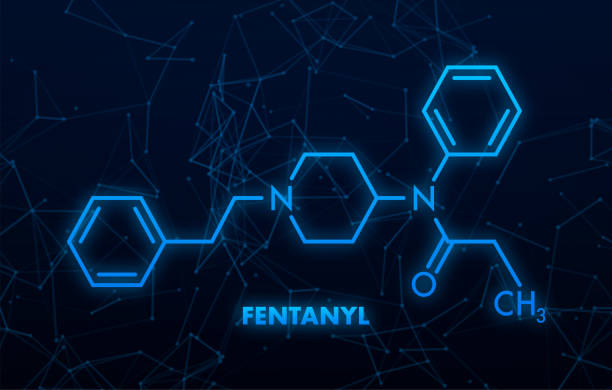 ilustraciones, imágenes clip art, dibujos animados e iconos de stock de fórmula de fentanilo molecula. dibujo vectorial. icono vectorial. - fentanyl