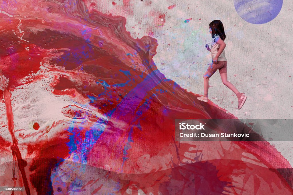 Modern concept of sport Abstract digital photo of a girl running Painting - Art Product Stock Photo