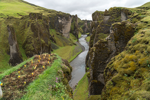 Beautiful Fjaðrárgljúfur Canyon with Fjadra river, 2 km long and 100m deep canyon in South East of Iceland.