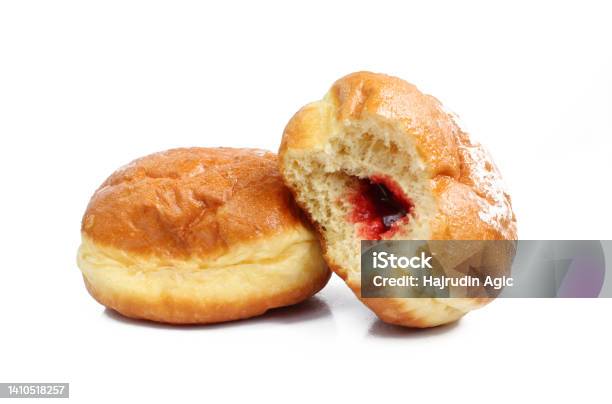 Tasty Donuts Isolated On White Background Doughnuts Filled With Jam And Sugar On It Stock Photo - Download Image Now