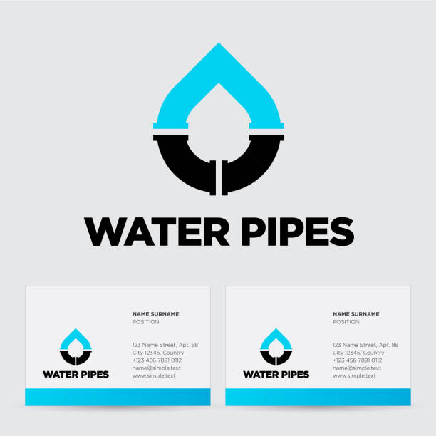 Water Pipes emblem. Pipe Plant icon. Three pipes as drop shape. Identity, business card. Monogram for factory or plant, industry, production. Pipe plant icon. plumber pipe stock illustrations