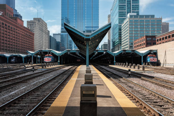istock Looking down walkway of urban transportation center 1410522523
