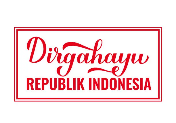 Vector illustration of Dirgahayu Republik Indonesia. Long Live Indonesia lettering in Indonesian. Indonesia Independence Day typography poster. Vector template for, banner, greeting card, flyer, etc