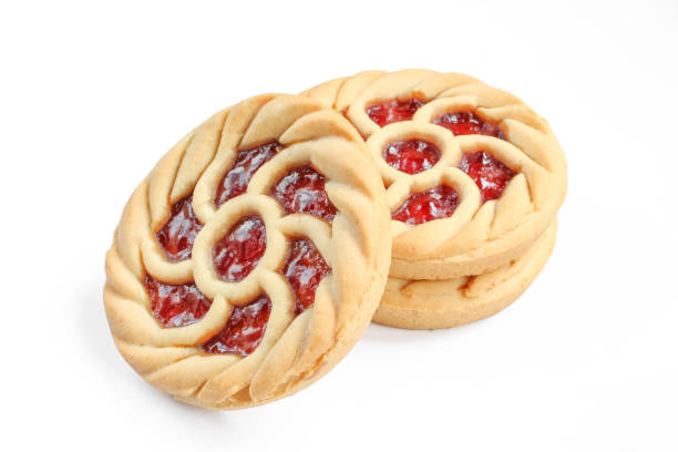 istock Tarts with cherry jam. Small pies isolated on white background. 1410524254