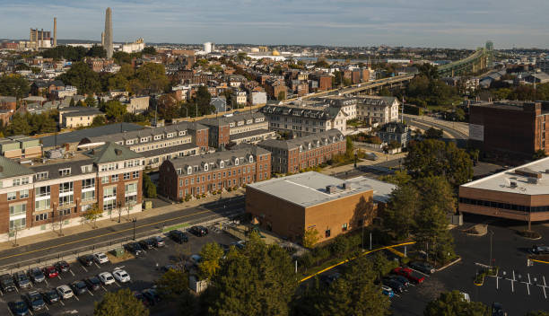 Boston, MA, panoramic view of Charlestown. Charlestown panoramic city view of Boston, Massachusetts. tobin bridge boston ma stock pictures, royalty-free photos & images
