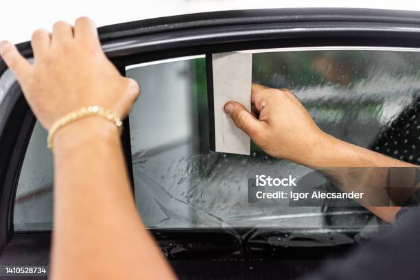 Car Window Film Installation Service Stock Photo - Download Image Now - Tinted Window, Car, Camera Film