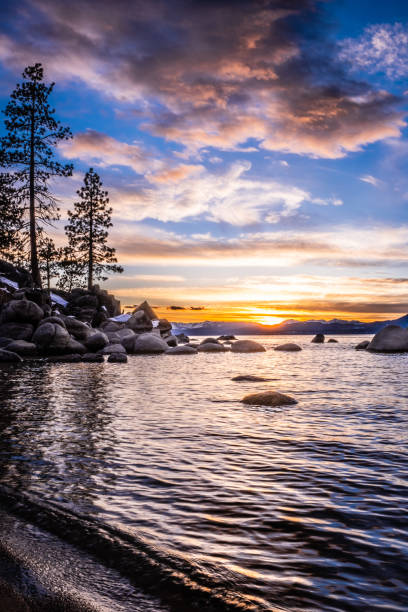 Late Winter Sunset at Sand Harbor stock photo