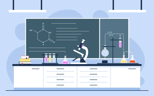 ilustrações de stock, clip art, desenhos animados e ícones de chemical or biological laboratory - medical exam science research scientific experiment