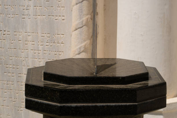 istock Time clock old face sundial timelapse passing sun sunlight dial, concept vintage roman for device for future metal, timekeeping isolated. Lighting design object, 1410535971
