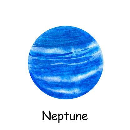 Watercolor illustration of a planet in the solar system. Watercolor planet Neptune. Watercolor illustration of Astonomia
