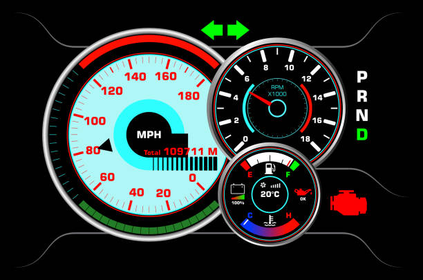 drukować - odometer speedometer car battery motor vehicle stock illustrations