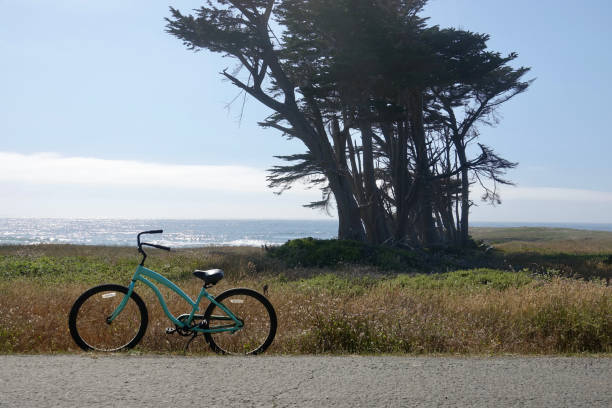 Retro bicycle on bike trail along the coast