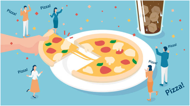 istock Isometric illustration of a pizza party that everyone likes 1410544029