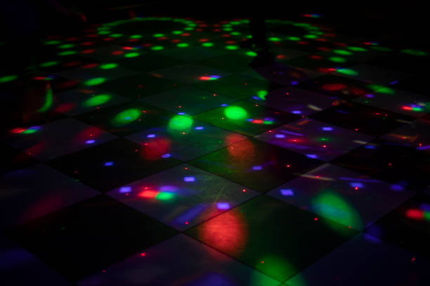 Light music in bar. Disco in studio. Lights on floor. stock photo