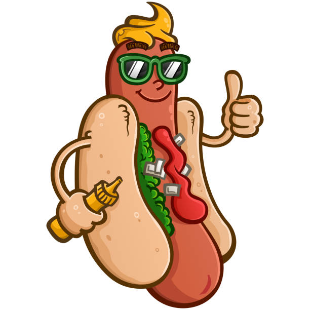 illustrazioni stock, clip art, cartoni animati e icone di tendenza di hot dog con occhiali da sole che dà pollice in su personaggio dei cartoni animati - smug