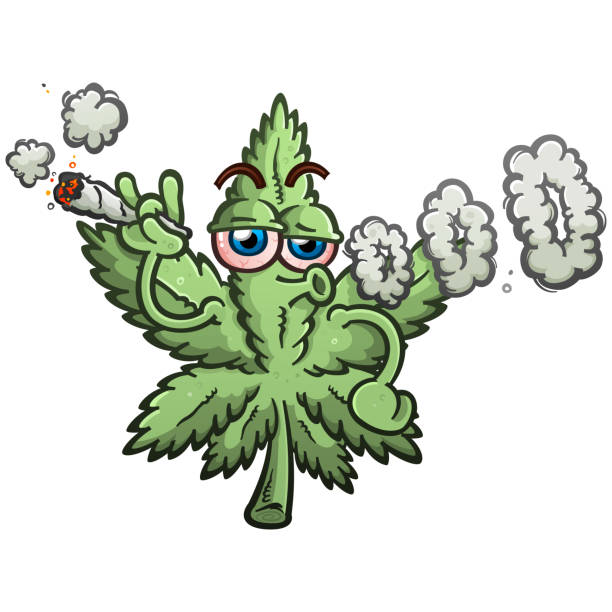 Marijuana Leaf Cartoon Vector Illustration Cartoon styled marijuana pot leaf vector illustration blowing smoke rings blunt stock illustrations