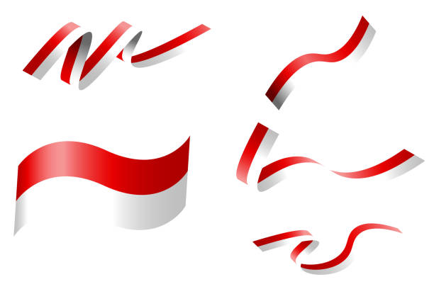 Indonesian Flag Banner Vector Ribbon Independence Indonesian Flag Bendera Banner Vector Ribbon Independence Day 17th August Agustus Merdeka Kemerdekaan. The Flag of Indonesia is a simple bicolor with two equal horizontal bands, red (top) and white (bottom) with an overall ratio of 2:3. It was introduced and hoisted in public during the proclamation of independence on 17 August 1945 at 56 Proklamasi Street (formerly Pegangsaan Timur Street) in Jakarta, and again when the Dutch formally transferred sovereignty on 27 December 1949. The design of the flag has remained unchanged since. garuda pancasila stock illustrations