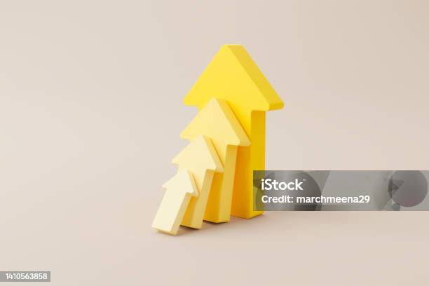 Growing Yellow Graph Bar With Arrow Sign On Background Business Development To Success And Growing Growth Concept 3d Rendering Illustration Stock Photo - Download Image Now