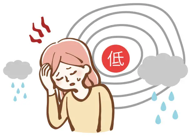 Vector illustration of low pressure headache woman simple illustration