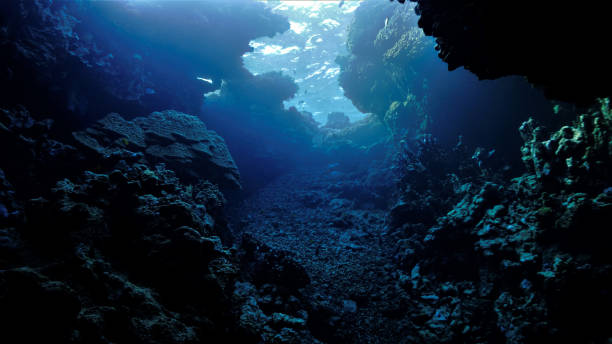 rayons de lumière dans les grottes et les tunnels - underwater photos et images de collection