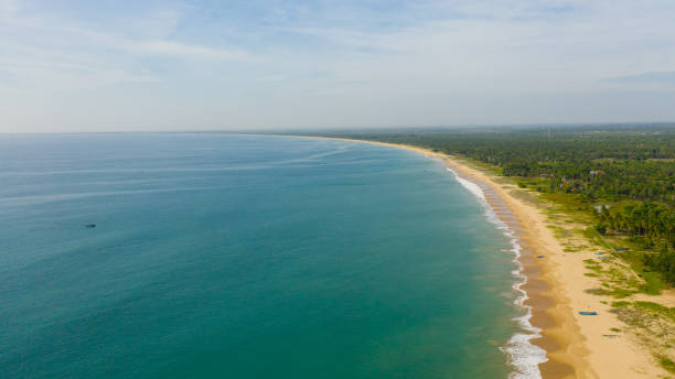 istock Wide sandy beach with ocean surf and waves. 1410569906