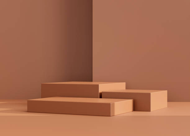 istock Brown podium product display stand with light shadow background 3D illustration empty display scene presentation for product placement 1410571970