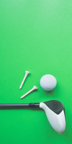 istock Golf equipment flat lay on green background. Top view. web banner size. 1410573106
