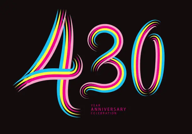 Vector illustration of 430 number design vector, graphic t shirt, 430 years anniversary celebration logotype colorful line,430th birthday logo, Banner template, logo number elements for invitation card, poster, t-shirt.