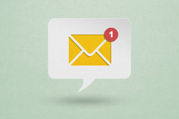 incoming email notification concept for business e-mail communication and digital marketing. Inbox receiving electronic message alert. Abstract minimalist design with  paper cut  and green background